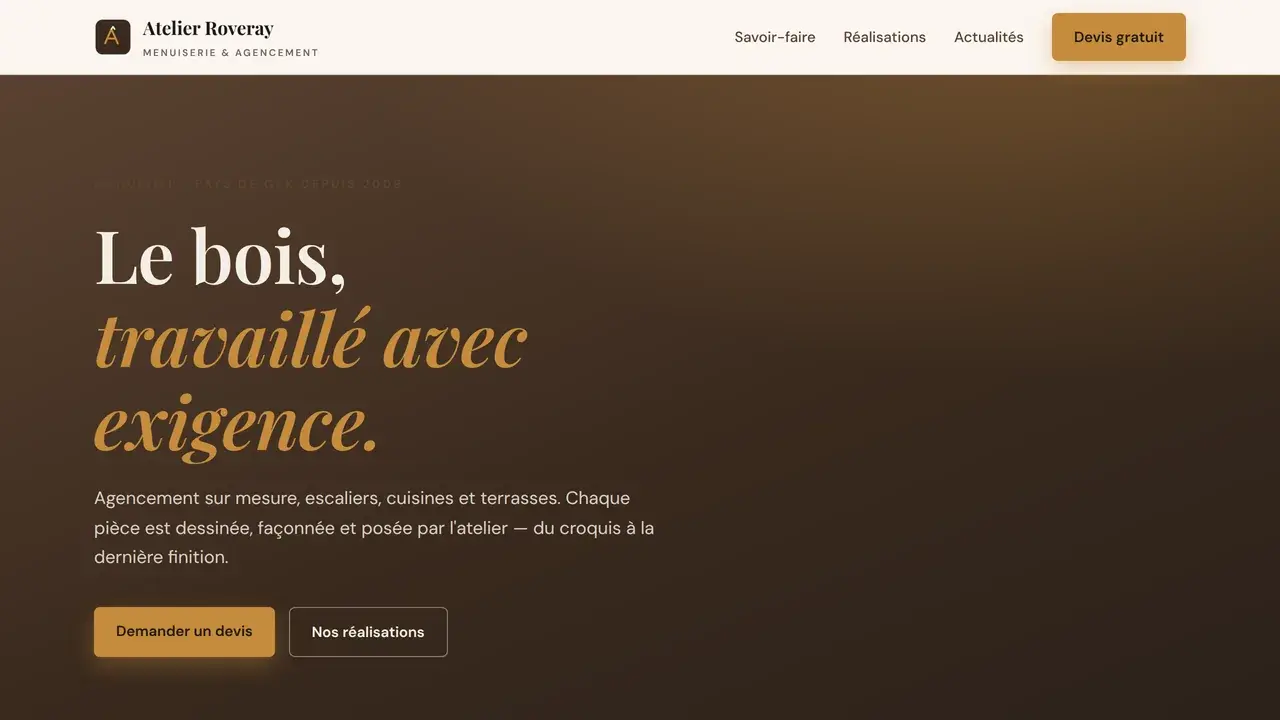 Preview of the demo site for the business 'Atelier Roveray'