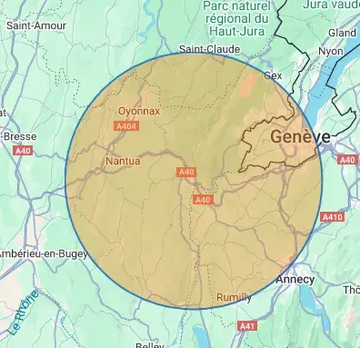 Map of the area PROJETIZ covers, around Valserhône and the Pays de Gex.