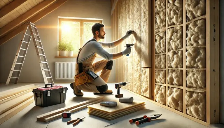 Chantier d’isolation thermique d’un logement.