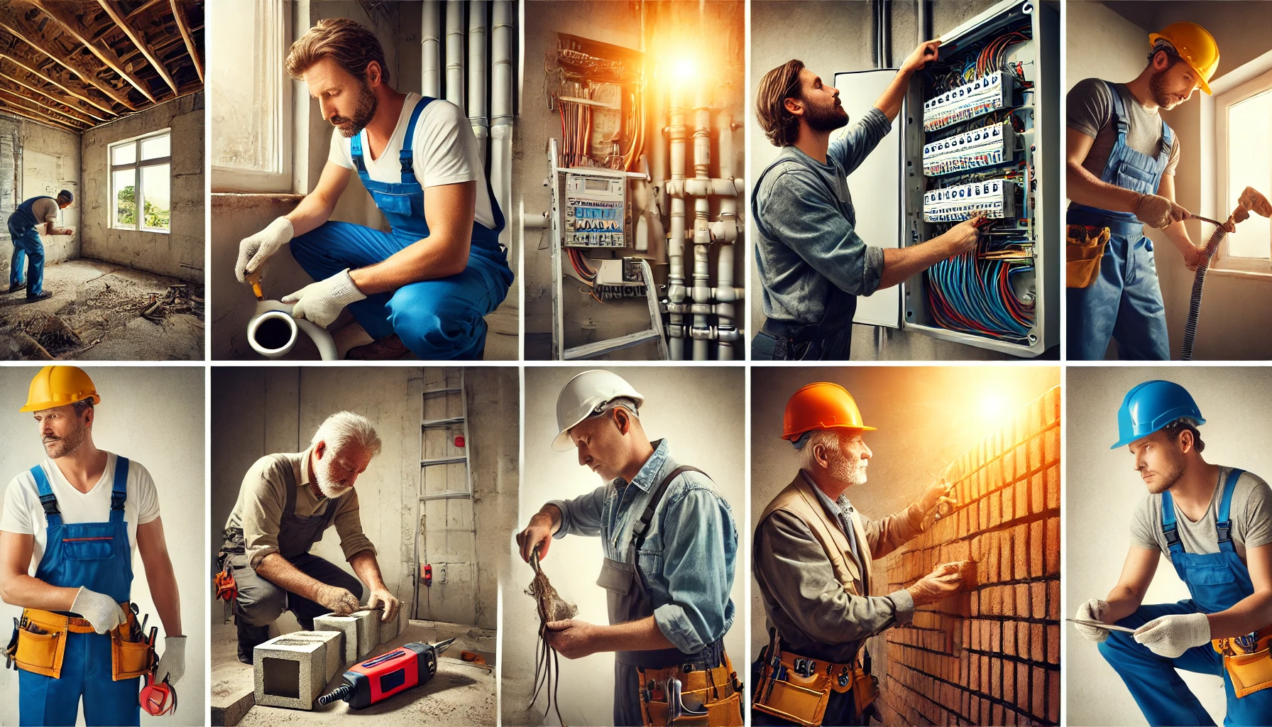 Un collage montrant des artisans dans différents métiers, symbolisant la diversité des partenaires de PROJETIZ.