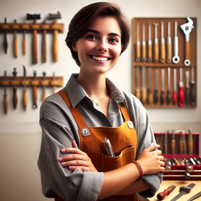 Un artisan souriant dans son atelier, représentant la satisfaction des partenaires de PROJETIZ.