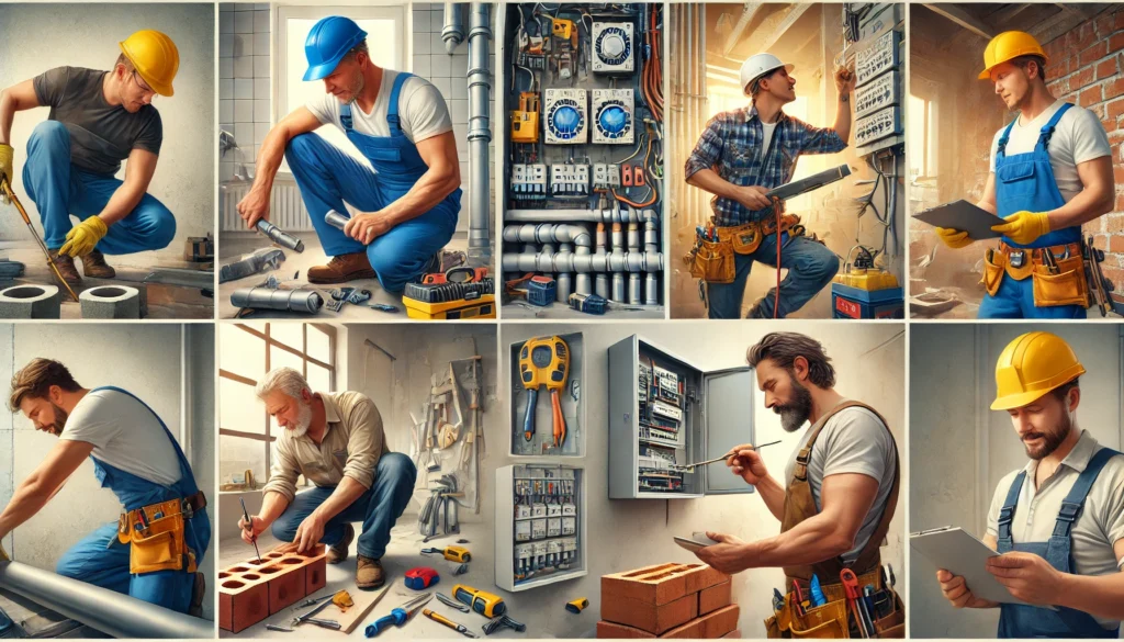 Un collage montrant des artisans dans différents métiers, symbolisant la diversité des partenaires de PROJETIZ.